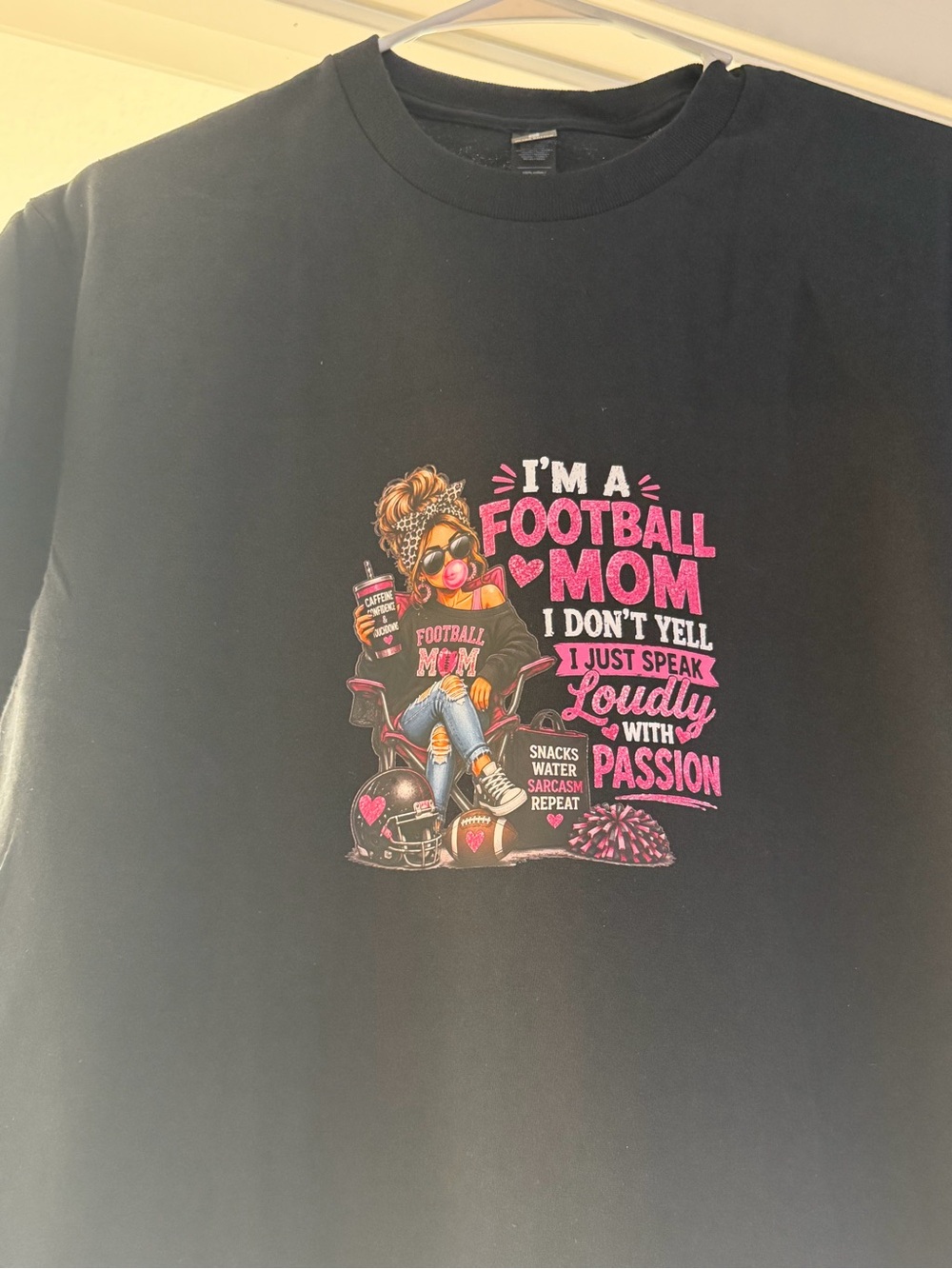 Football Mom Graphic Tee - Black with Pink